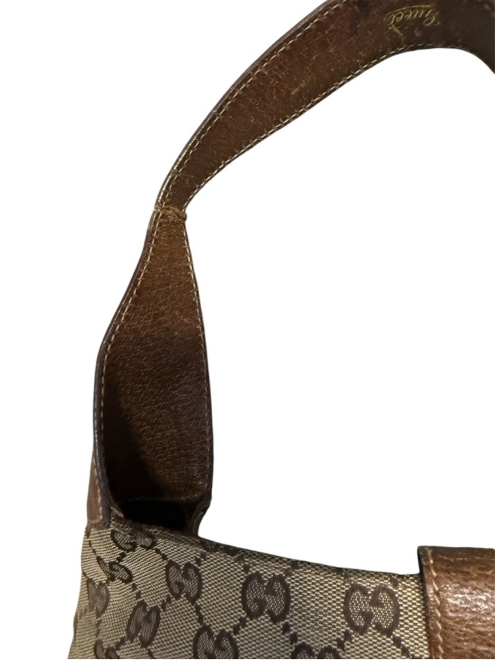 Vintage Gucci Jackie 1961 GG Supreme Monogram Canvas Shoulder Bag Brown Cream - Picture 8 of 12